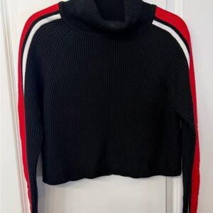 Timing Black and Red Cowl Neck Cropped Sweater with Side Stripe